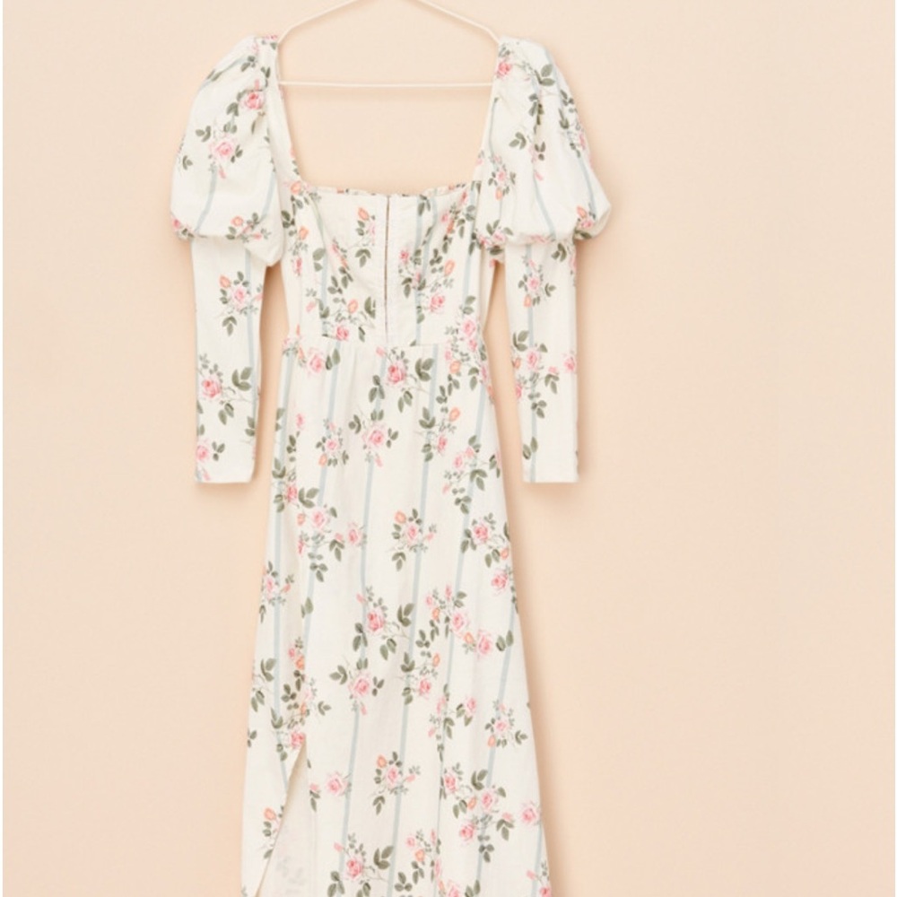 For Love & Lemons Rose Striped Linen Midi Dress